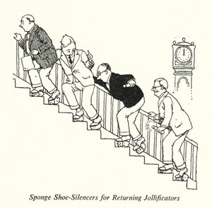 Spons schoen-dempers voor terugkerende feestvierders door William Heath Robinson