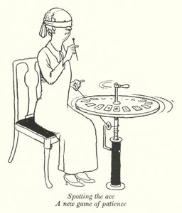 De aas spotten, een nieuw patience-spel (litho) door William Heath Robinson