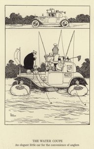De Water Coupe, een elegant klein autootje voor het gemak van vissers door William Heath Robinson