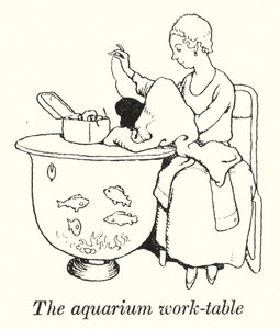 De Aquarium Werktafel (litho) door William Heath Robinson