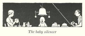 De baby-stilhouder (litho) door William Heath Robinson