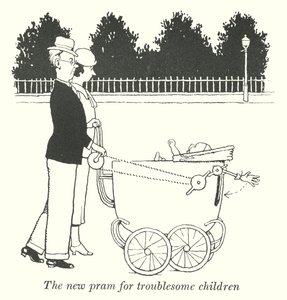 De nieuwe kinderwagen voor lastige kinderen (litho) door William Heath Robinson