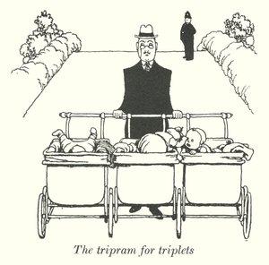 De tripram voor drielingen door William Heath Robinson
