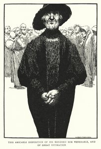 Deze vriendschappelijke houding maakte hem eerbiedwaardig en van grote achting (litho) door William Heath Robinson