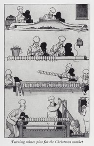 Mince pies maken voor de kerstmarkt door William Heath Robinson