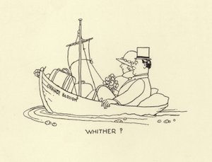 Waarheen, getrouwd stel vertrekt op de zee van het huwelijksleven door William Heath Robinson