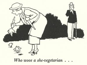 Wie een vrouwelijke vegetariër het hof maakt (litho)
