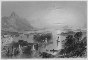 Clew Bay, vanuit Westport (gravure) door William Henry (after) Bartlett