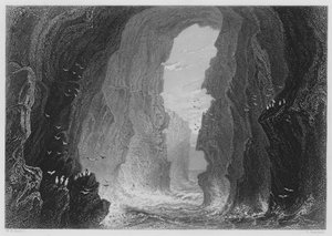 Dunkerry Grot, County Antrim (gravure) door William Henry (after) Bartlett