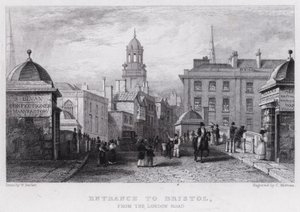 Ingang naar Bristol, vanaf de London Road (gravure) door William Henry (after) Bartlett
