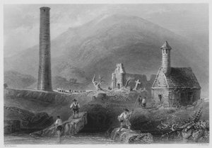 Ronde Toren, enz., Glendalough, County Wicklow door William Henry (after) Bartlett