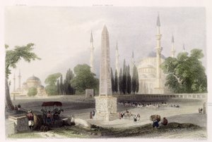 Een Egyptische obelisk in de Atmeidan, of Hippodroom, Istanbul, gegraveerd door G.K. Richardson, c.1850