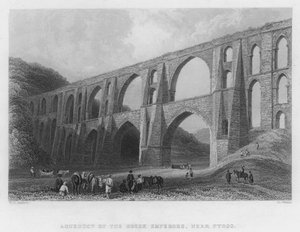 Aquaduct van de Griekse Keizers, nabij Pyrgo (gravure)