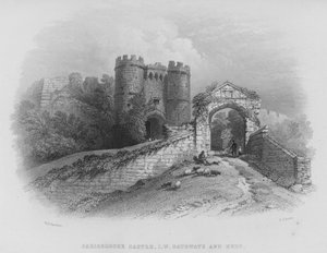 Carisbrooke Kasteel, Isle of Wight, Poorten en Donjon door William Henry Bartlett