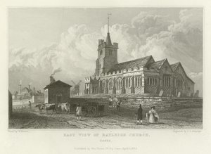 Oostelijk uitzicht op Rayleigh Church, Essex door William Henry Bartlett