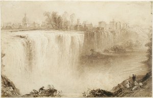Genesee Falls, Rochester, New York: Studie voor een gravure, 1836 (bruine inktwassing met krassen op papier)