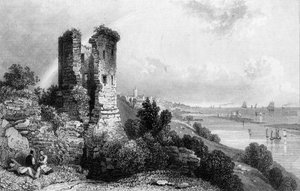 Hadleigh Castle, Essex, gegraveerd door Charles Mottram, 1832
