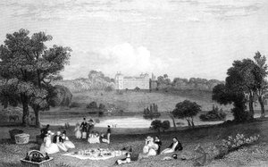 Hallingbury Place, Essex, gegraveerd door Henry Wallis, 1832