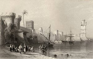 Haven van Rhodos, Griekenland, gegraveerd door J.C. Armytage