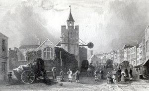 High St. met de kerk van St. Nicholas, Colchester, Essex, gegraveerd door Charles Mottram, 1831 door William Henry Bartlett