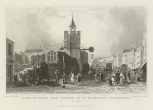 Hoofdstraat met de kerk van St. Nicholas, Colchester, Essex