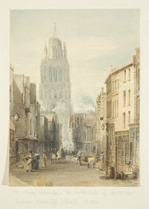Noordelijk aanzicht van de St. Mary Redcliffe kerk vanaf Redcliffe Street door William Henry Bartlett