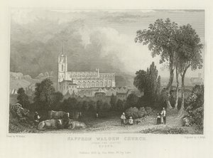 Saffron Walden Kerk, vanaf het Zuiden, Essex door William Henry Bartlett