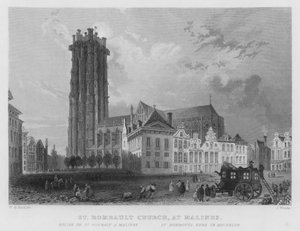 Sint-Romboutskerk, Mechelen door William Henry Bartlett
