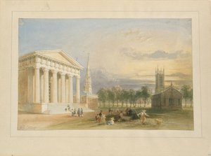 Studie voor Bartletts gezicht op Yale College en het Statehouse door William Henry Bartlett