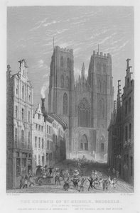 De Kerk van St. Gudule, Brussel, Het Carnaval Maskerade door William Henry Bartlett