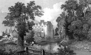 De gracht van Ongar Castle en Castle House, Essex, gegraveerd door Henry Wallis, 1832 door William Henry Bartlett