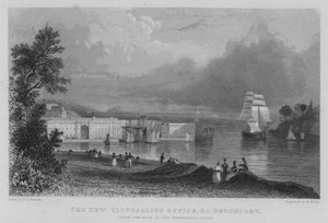 Het Nieuwe Victualling Office, enz., Devonport, vanaf de Achterkant van het Regeringshuis door William Henry Bartlett