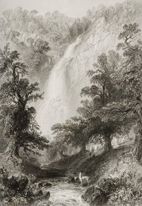 De waterval, Powerscourt, County Wicklow, Ierland, uit 