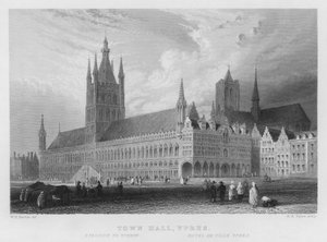 Stadhuis, Ieper (gravure) door William Henry Bartlett