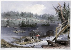 Transport van hout naar "les Chats" - in "Canadian scenery illustrated" door Bartlett W. H.