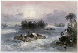 Transport van hout en stroomversnellingen naar het dorp Cedars - in "Canadian scenery illustrated" door Bartlett W. H.