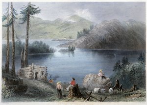 Uitzicht op meer en grens - in "Canadian scenery illustrated" door Bartlett W. H.