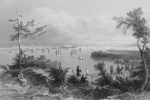 Uitzicht op New York, vanaf Weehawken (gravure)