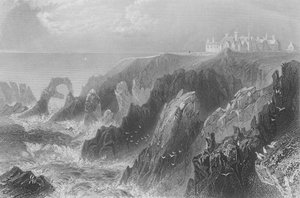 Uitzicht op Slaines Castle, nabij Peterhead door William Henry Bartlett