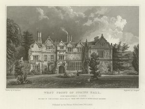 Westelijke voorzijde van Spains Hall, Finchingfield, Essex, de zetel van John Ruggles Brice, Esquire door William Henry Bartlett
