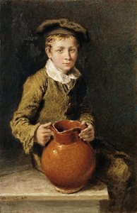 Een jongen zittend op een bank met een kruik, 1839