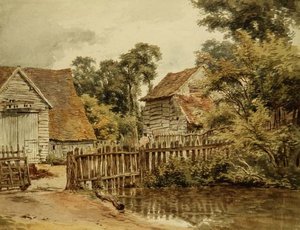 Boerenerf met Vijver door William Henry Hunt