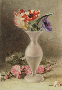 Glazen vaas en bloemen door William Henry Hunt