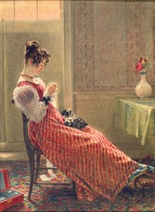 Dame aan het naaien, ca. 1830 door William Henry Hunt