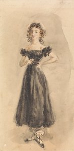Studie van een jong meisje, met krullen, in een zwarte avondjurk door William Henry Hunt
