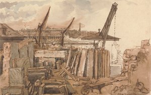 De bouw van de Waterloo-brug door William Henry Hunt