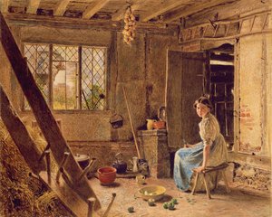 Het meisje en de ekster, een interieur van een cottage in Shillington, Bedfordshire, 1834 door William Henry Hunt
