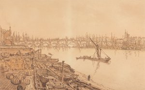 Uitzicht op de oude London Bridge door William Henry Hunt