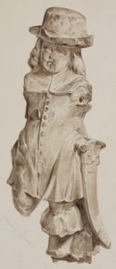 Gesneden figuur in eikenhout, ooit in de deuropening van het huis gebouwd op de plaats van de Boars Head Tavern, Eastcheap, 1834 door William Henry Kearney