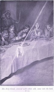 De Heilige Graal, bedekt met witte zijde, kwam de zaal binnen door William Henry Margetson
